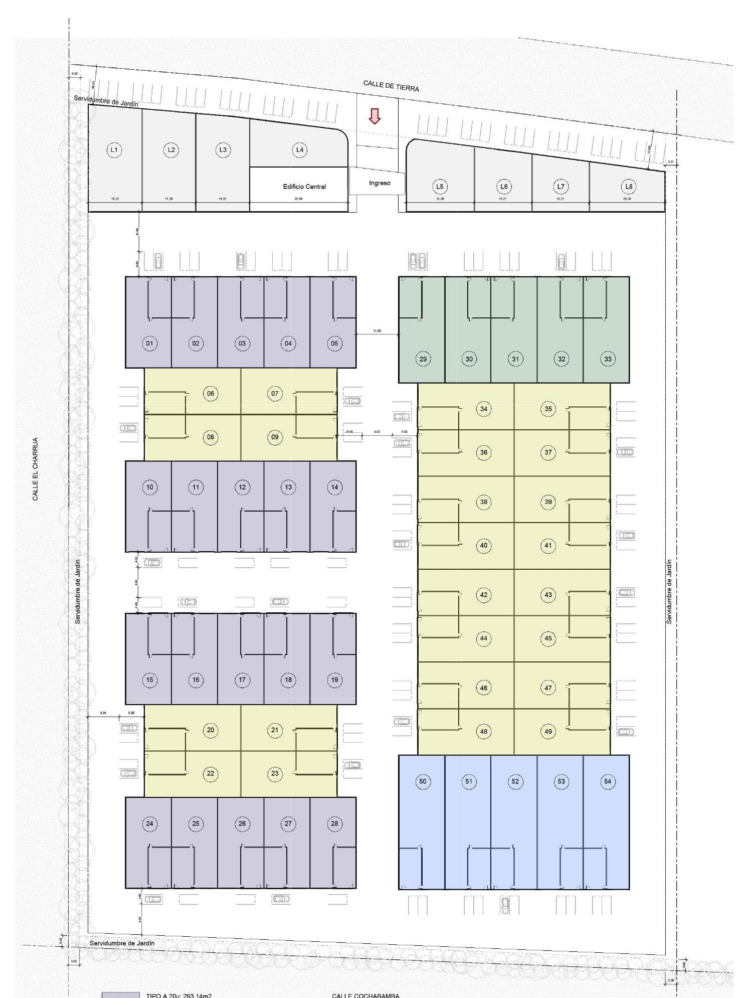 Masterplan del loteo ROS001 con zonas y locales